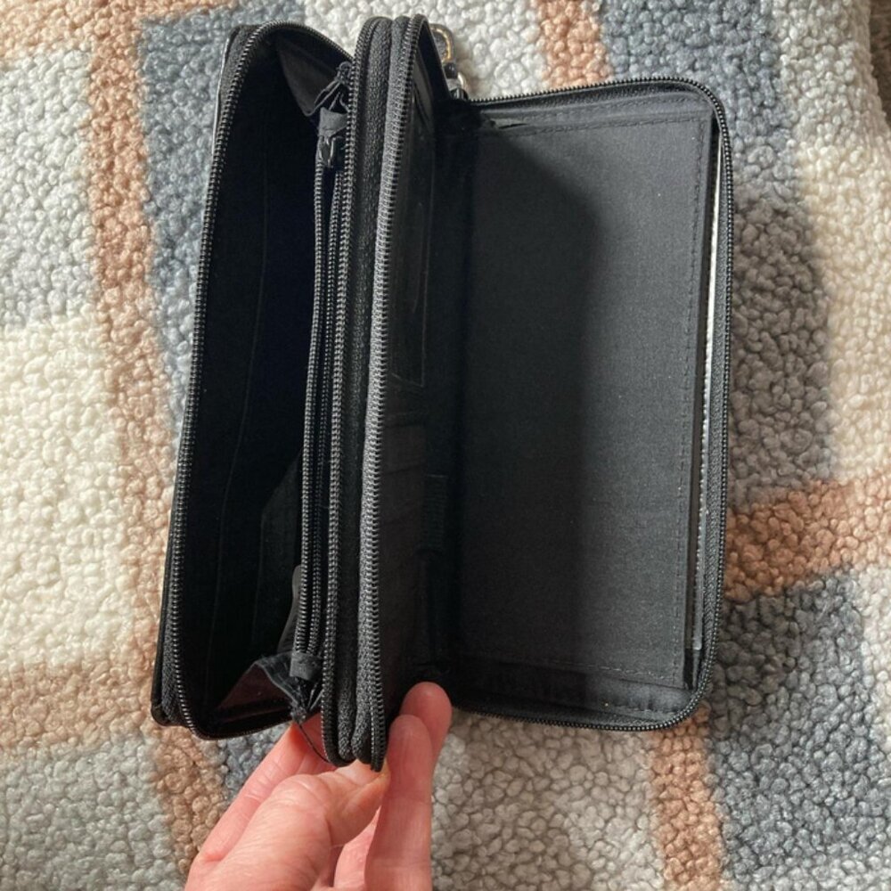 Black faux leather with light brown stitching wallet with loads of storage GUC - Picture 5 of 7